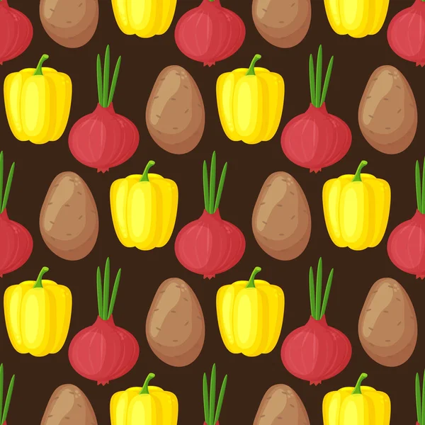 Seamless pattern with hand drawn colorful vegetables. Sketch style vector set. Vegetables flat icons set: paprika. — 스톡 벡터