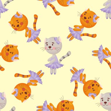 Kedi baleriniyle çocuk tarzında kusursuz bir model. - Evet. Vektör illüstrasyonu