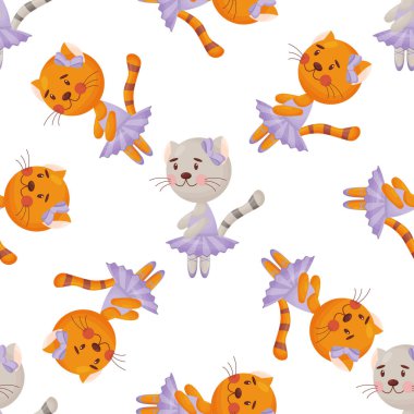 Kedi baleriniyle çocuk tarzında kusursuz bir model. - Evet. Vektör illüstrasyonu