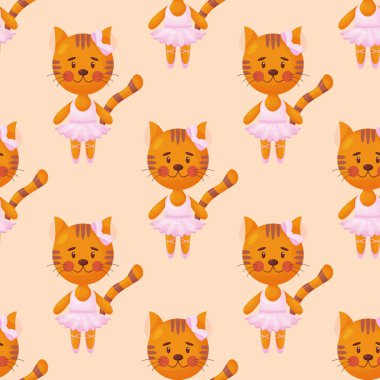 Kedi baleriniyle çocuk tarzında kusursuz bir model. - Evet. Vektör illüstrasyonu