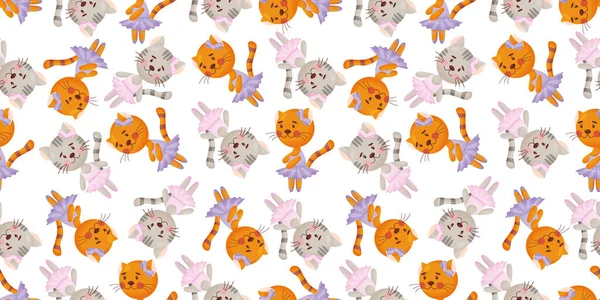 Vector seamless pattern in child style with a cat ballerina. — Stock Vector