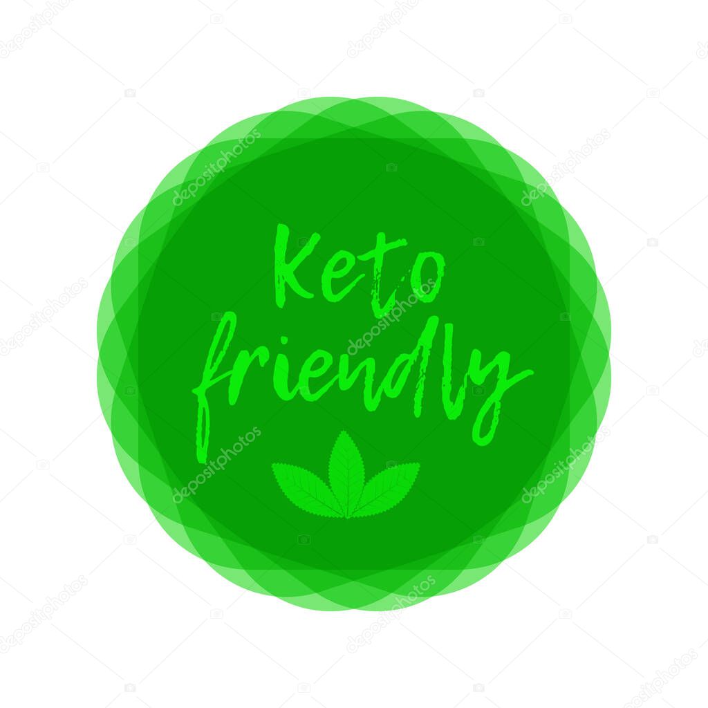 Keto friendly hand drawn lettering. Vector flat illustration. Healthy food Eco text. Motivation quote. Keto friendly text on label. Inscription for package, tote bag, banner, card, stationary.