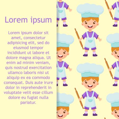 İzole edilmiş arka planda şefin kusursuz çizimi. Fırıncı çocuk. Aşçı illüstrasyonu deseni 