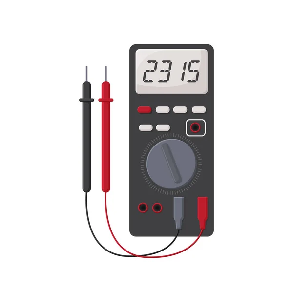 Digital multimeter. flat design concept, Electrical measuring instrument voltage amperage ohmmeter power — Stock Vector