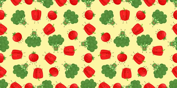 Sömlösa glada grönsaker mat kul illustration bakgrund mönster i vektor — Stock vektor
