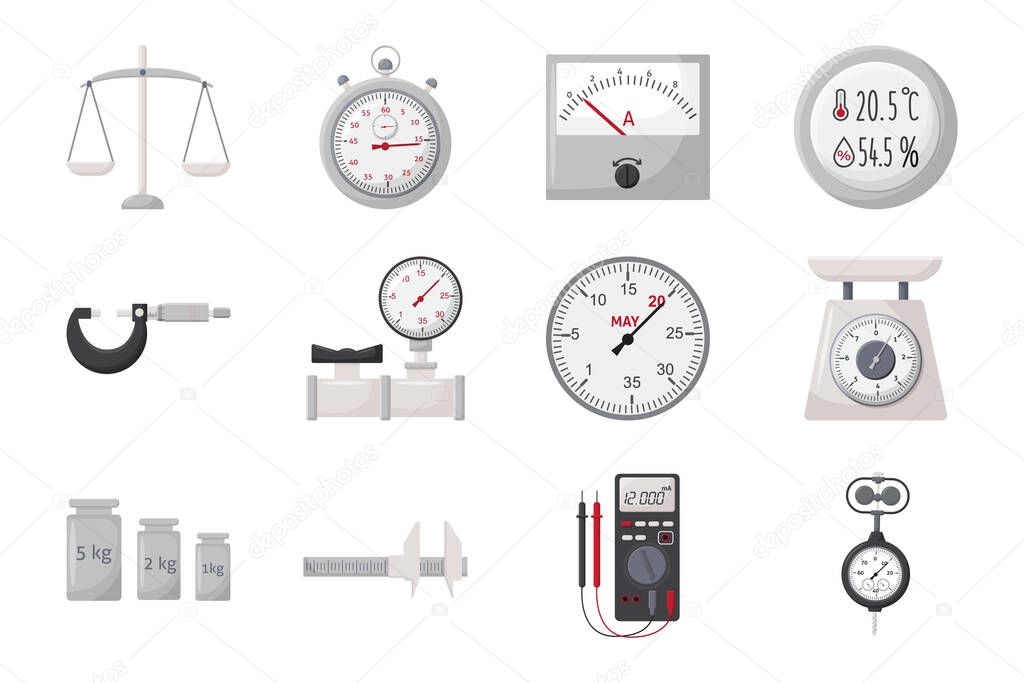 Measurement tools and instruments. Metrology equipment. Color vector icon