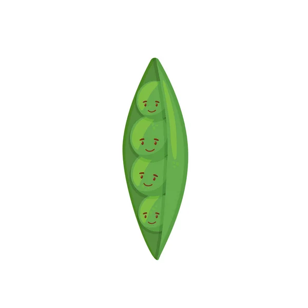 Petits pois verts dans des tartes aux pois. Illustration vectorielle en style dessin animé. Isolant sur fond blanc. Pois gais — Image vectorielle