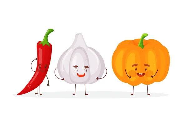 Lindos Personajes Dibujos Animados Frutas Verduras Aislados Ilustración Del Vector — Archivo Imágenes Vectoriales