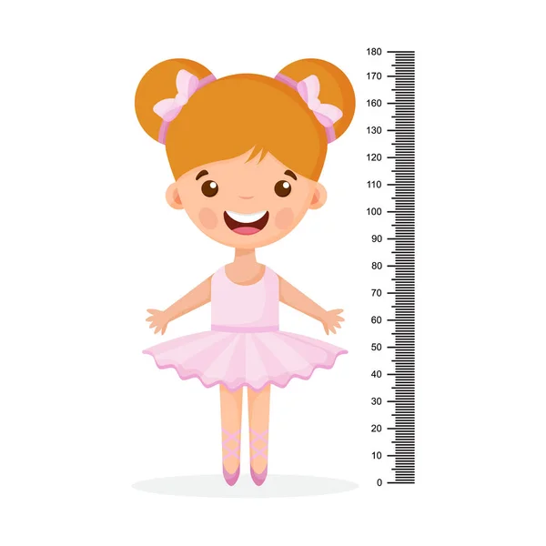Anak Anak Meter Dinding Dengan Lucu Kartun Gadis Dan Penggaris - Stok Vektor