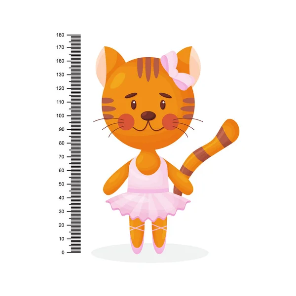 Kinder Meterwand Mit Einer Süßen Lächelnden Cartoon Katze Und Messlineal — Stockvektor