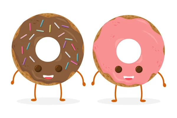 Lustige Donut-Charakter mit Glasur und Streusel, Zeichentrick-Stil Vektor Illustration isoliert auf weißem Hintergrund. — Stockvektor