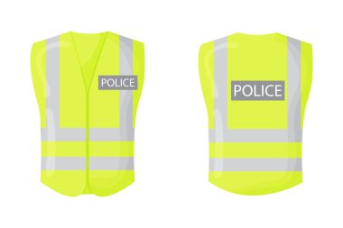 Polis yeleği. Yansıtıcı güvenlik yeleği. Vektör izole edildi.
