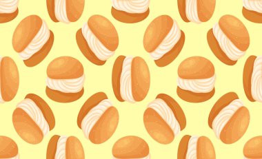 Geleneksel İsveç tatlıları. Çizgi film tarzında Semla kusursuz desen taşıyıcı illüstrasyonuName.