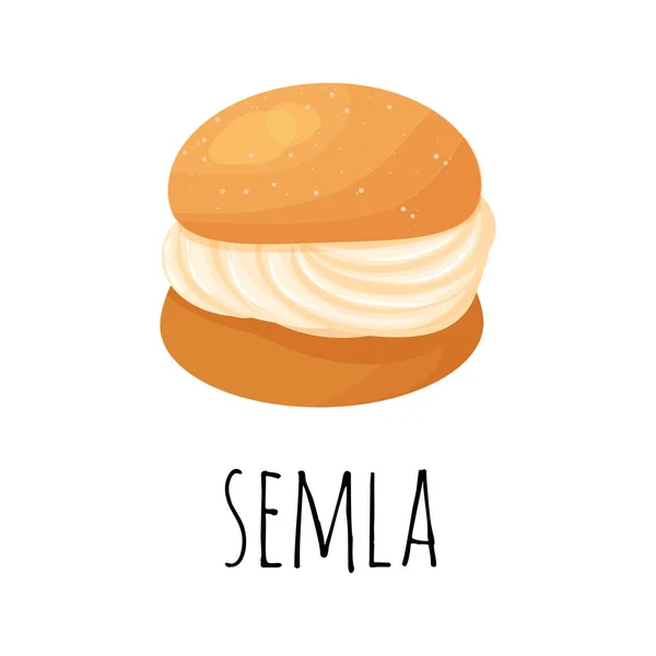 Sucreries suédoises traditionnelles. Semla Samlor, vastlakukkel, laskiaispulla est un pain doux traditionnel de Scandinavie. — Image vectorielle