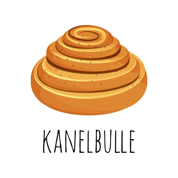 Kanelbulle - Swedish cinnamon roll. Sweet bun popular in Sweden. Vector illustration in the cartoon style. — Stock Vector