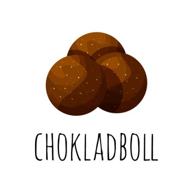Çikolata topu ya da İsveç çikolatası. Geleneksel İsveç tatlıları. Çizgi film tarzında vektör illüstrasyonu.