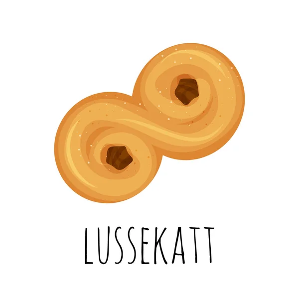 Petits pains traditionnels suédois. Un chignon de safran, en lussebulle suédoise ou lussekatt. Illustration vectorielle dans le style dessin animé. — Image vectorielle