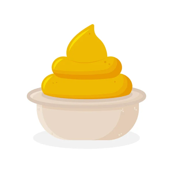 Moutarde dans un petit bol rond. Sauce à la moutarde isolée sur fond blanc, vue latérale. Savoureux vinaigrette crémeuse pour la nourriture — Image vectorielle
