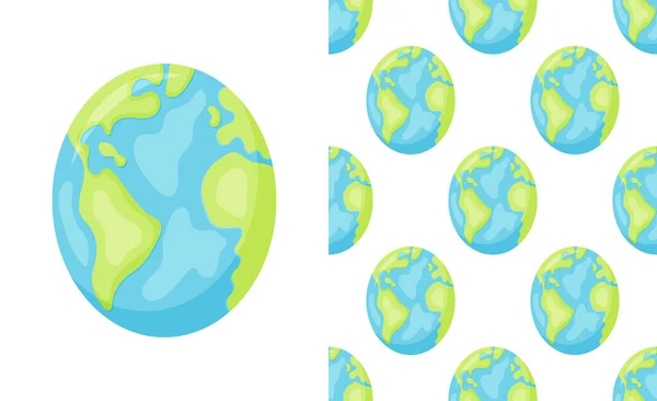 Planetas estilizados Tierra abstracto sin costura patrón espacial de fondo. Sistema solar planetas niños papel pintado textura azulejo. — Vector de stock