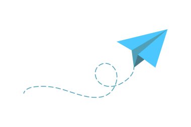 Noktalı çizgi şeklinde uçak rotası. Seyahat konsepti, kağıt uçak yolu..