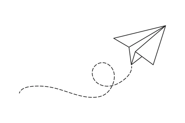Rota do avião em forma de linha pontilhada. Conceito de viagem, caminho de avião de papel. — Vetor de Stock