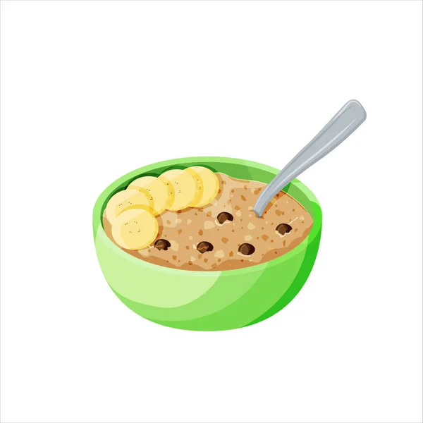 バナナとチョコレートとオートミール粥。健康的な朝食 — ストックベクタ