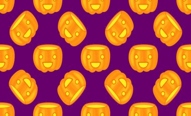 Cadılar Bayramı için kusursuz desen. Arka planda parlayan balkabakları.