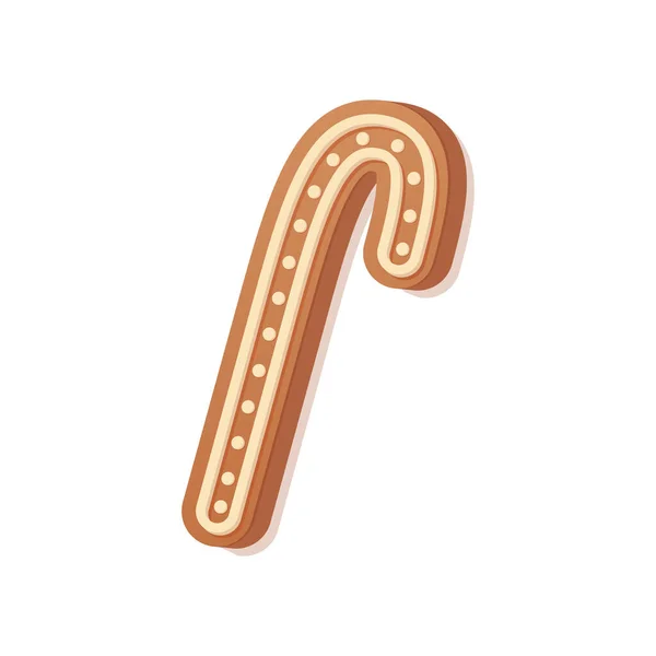 Gingerbread simbolo di canna da zucchero decorato glassa. Biscotto di festa a forma di bastoncino di caramelle segno. Elemento di design vettoriale — Vettoriale Stock