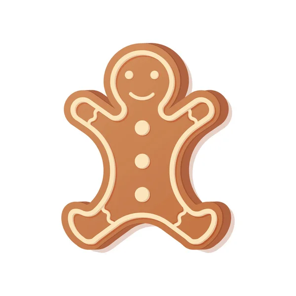 Holiday gingerbread man cookie. Cookie in shape of man with colored icing. Happy new year decoration. Merry christmas — Stock Vector