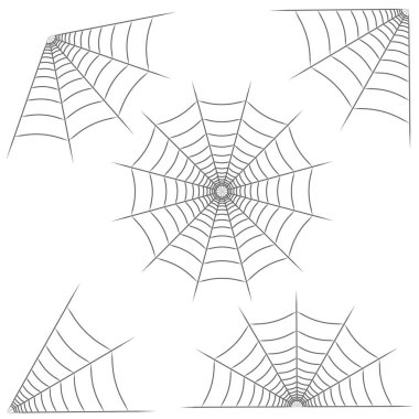 Cadılar Bayramı için örümcek ağı seti. Cadılar Bayramı örümcek ağı, çerçeveler ve sınırlar, dekorasyon için korkunç unsurlar. 