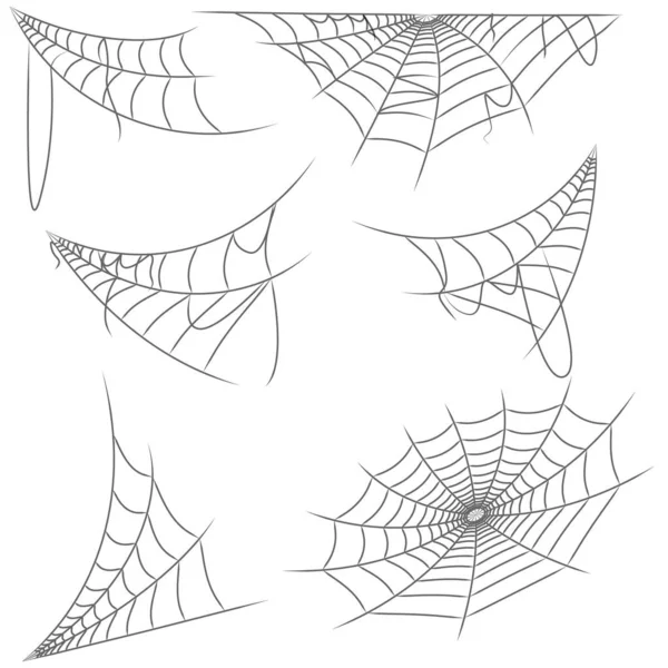 ハロウィン用のクモの巣のセット。ハロウィーンのクモの巣、フレームと境界、装飾のための恐ろしい要素. — ストックベクタ