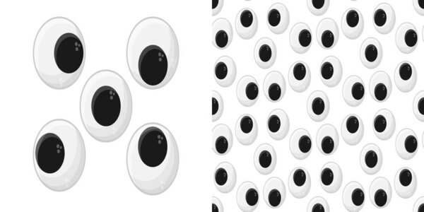 Seamless pattern with cute plastic oval eyes for toys, dolls, isolated on the background. A caricature of eyeballs. 