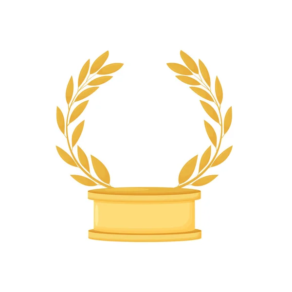 Vetor número dourado 1 e coroa de flores. Prêmio de ouro no pedestal, ícone vencedor, sucesso, símbolo de sinal de recompensa isolado no branco. —  Vetores de Stock