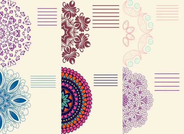 Renkli süsler kümesi. Mandala. Bardak altlığı peçete dantel, daire arka plan