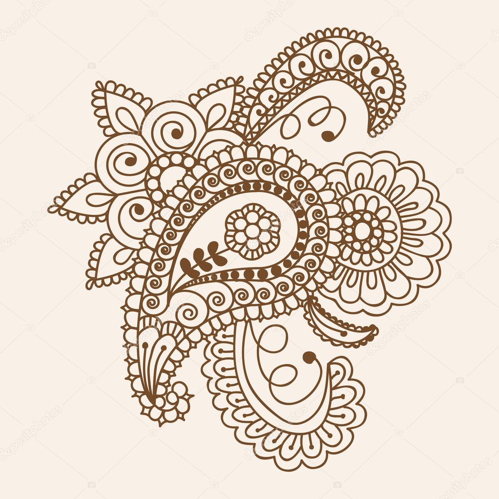 Henna Mehndi Doodles Abstract Floral Paisley Design Elements, Ma