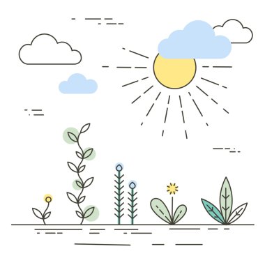 Vektör doğa ve ekoloji illüstrasyon lineer tarzda.