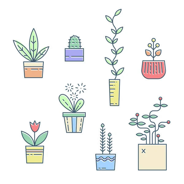 Lijn huis planten pictogrammen. — Stockvector