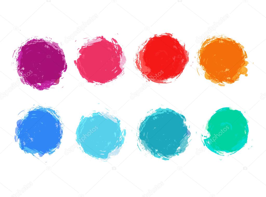 Abstract vector hand painted stain set. Drawn colored circles