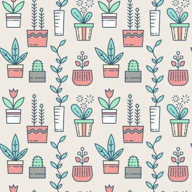 Satır houseplants simgeler seamless modeli.
