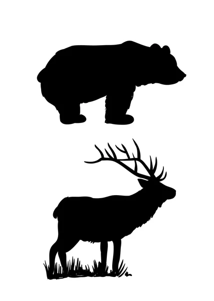 Bear and deer silhouettes — Stock Vector