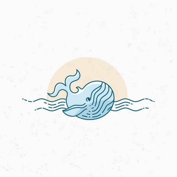 Vintage thin line whale — Stock Vector