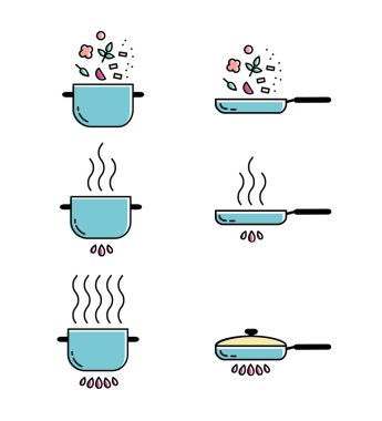 Pişirme çizgi Icons set renk.