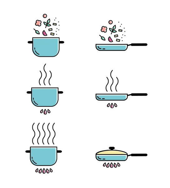 Color cooking line icons set. — Stock Vector