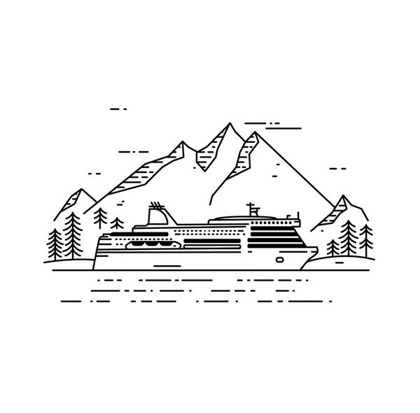 Cruise schip vectorillustratie platte lijn — Stockvector