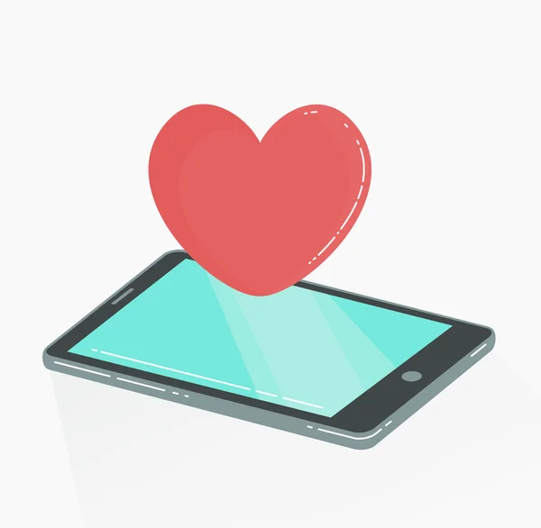 Teléfono móvil con corazón rojo como icono . — Vector de stock