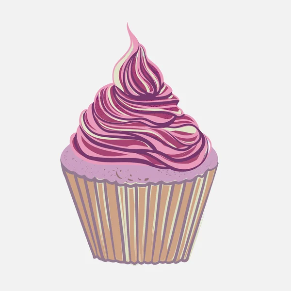 Vintage rosa mão desenho cupcake — Vetor de Stock