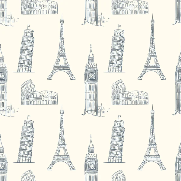 Vintage motif sans couture avec des vues de l'Europe . — Image vectorielle