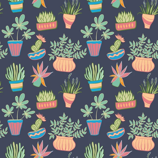 Plantes en pot motif sans couture — Image vectorielle