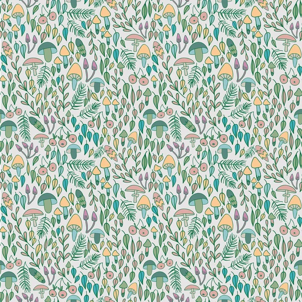 Forêt motif sans couture, champignons, baies et feuilles . — Image vectorielle