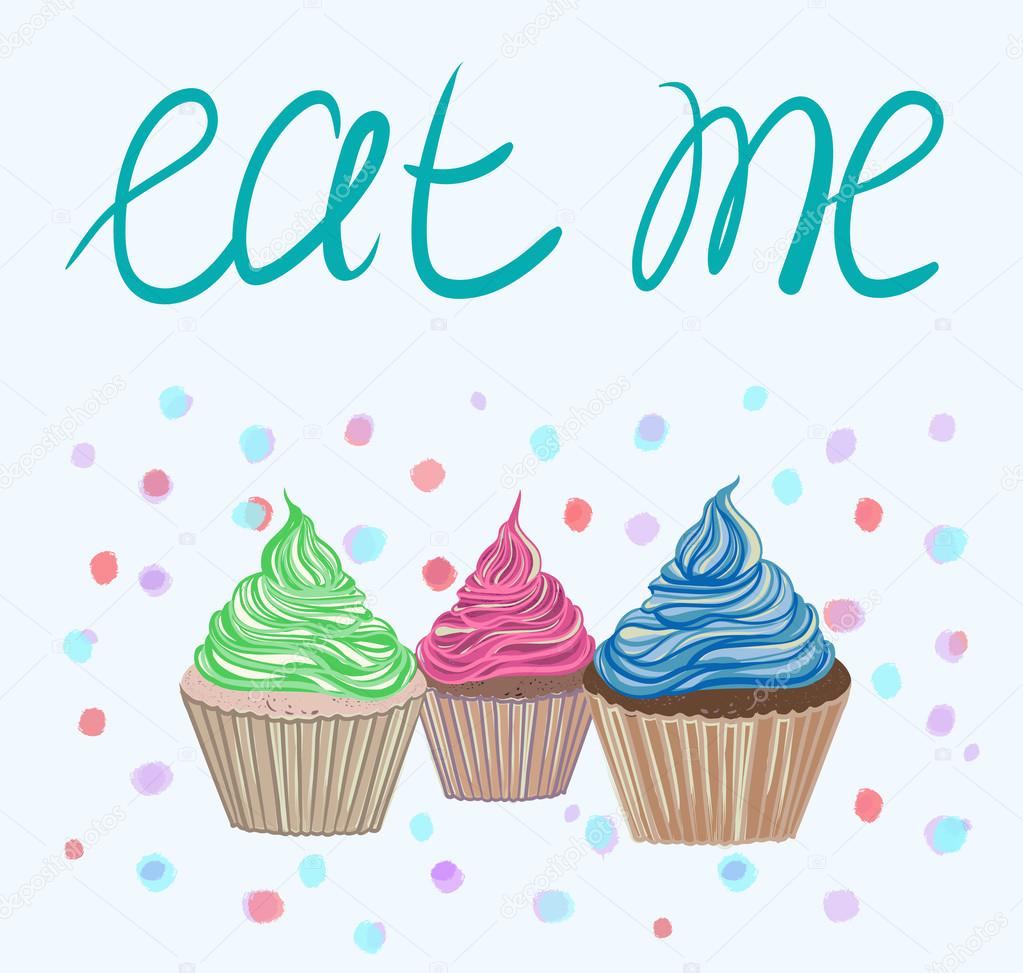 Hand drawing cupcake with text